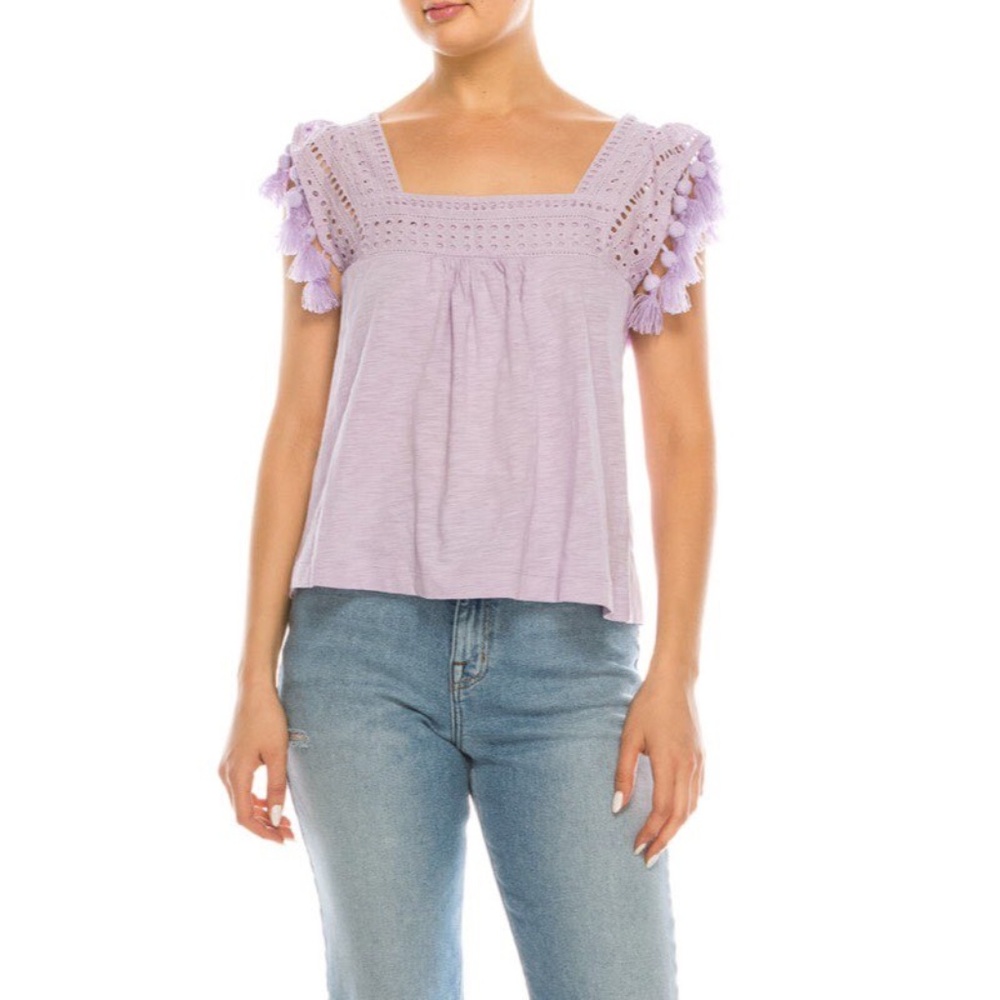 Lulu's Eyelet Lace Tasseled Sleeveless Top